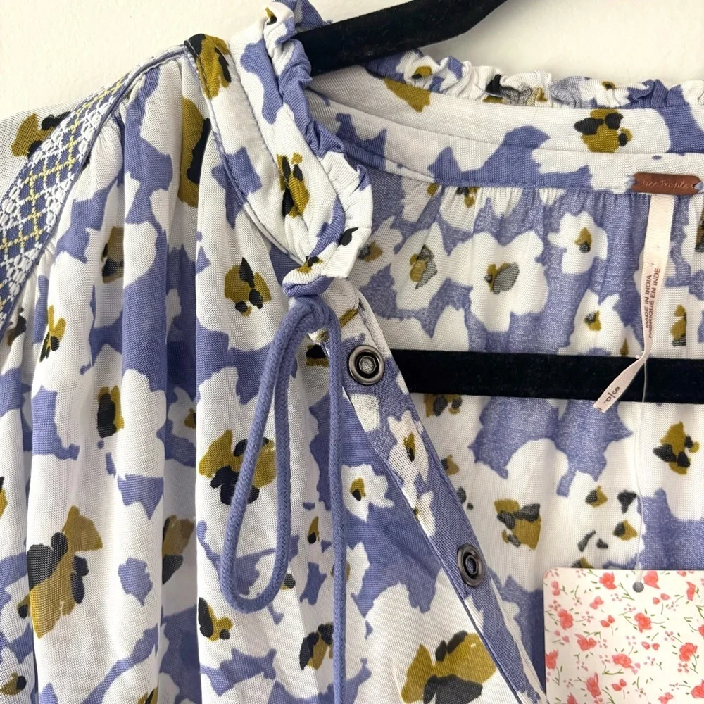 Free People Love Letter Tunic Rain Combo Blue White Floral Daisy Sheer Boho